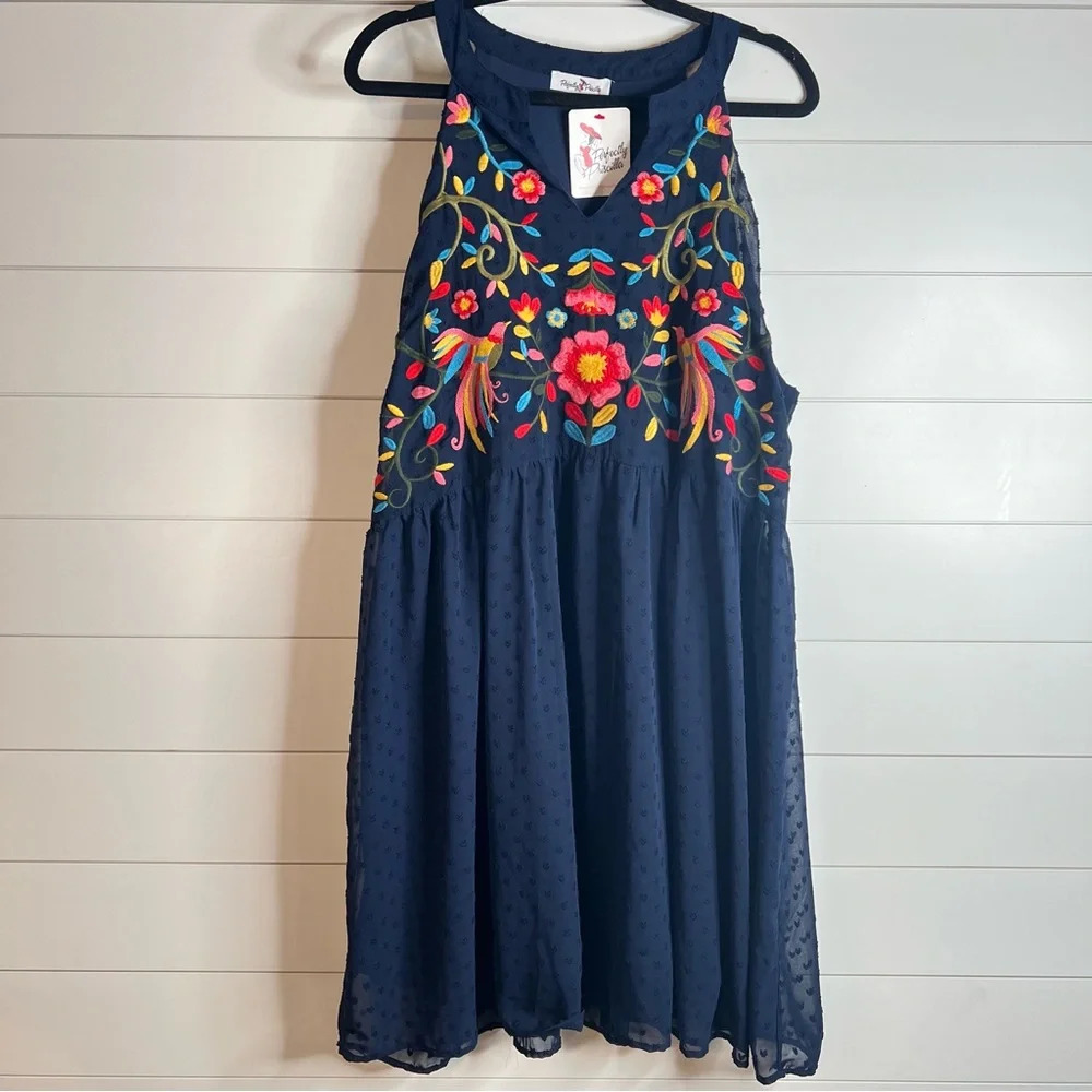 Perfectly Priscilla True‎ To You Embroidered Boho Swiss Dot Dress. Size 1X. NWT.